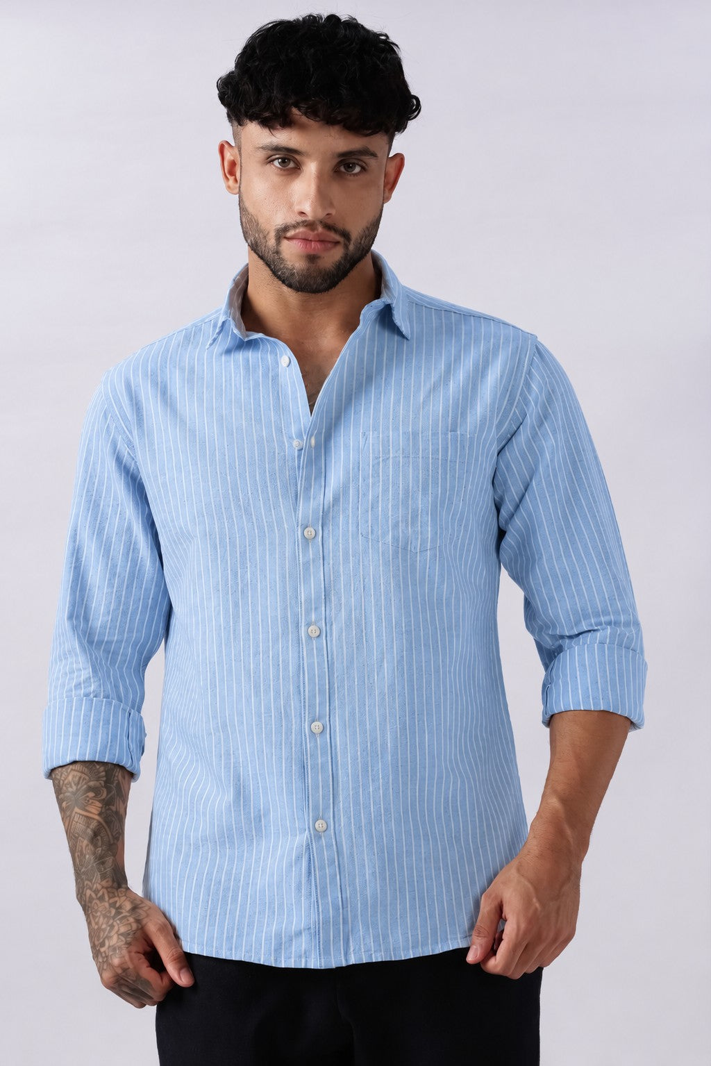 Baby Blue Oxford Stripe Casual Shirt