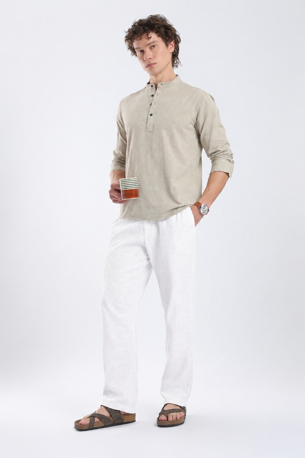 Mehendi Green Linen Blend Short Kurta