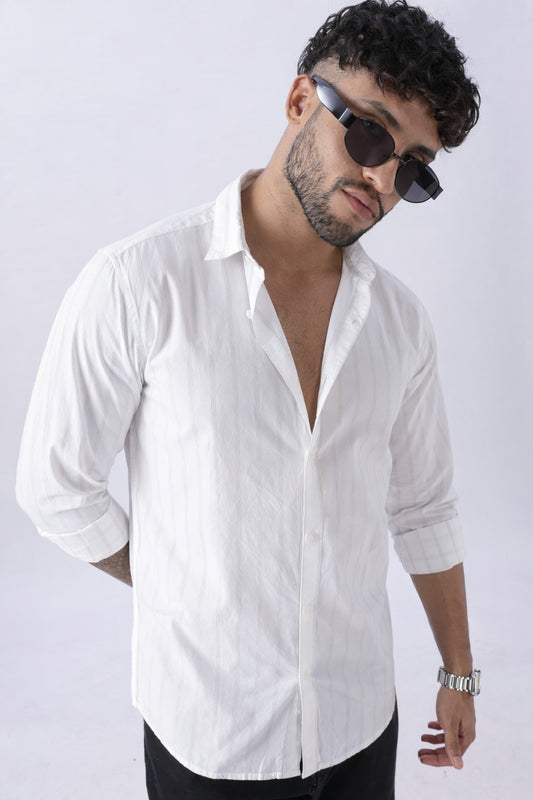 Pearl White Subtle Stripe Cotton Shirt