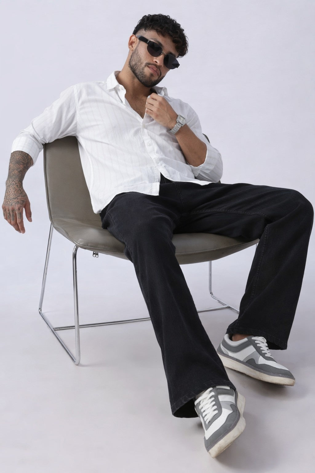 Pearl White Subtle Stripe Cotton Shirt