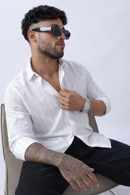 Pearl White Subtle Stripe Cotton Shirt
