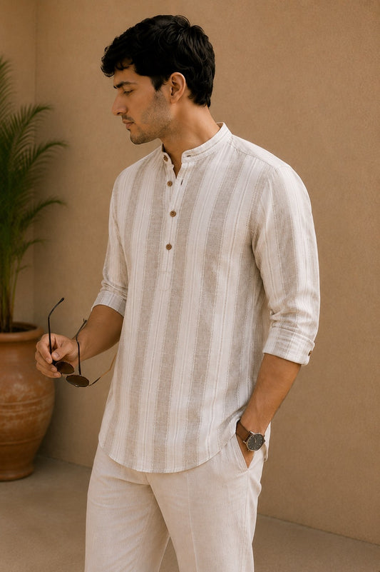 Natural Beige Cotton Slub Short Kurta