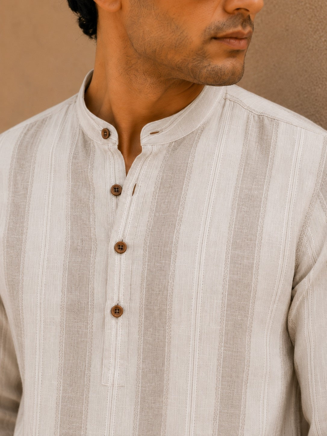 Natural Beige Cotton Slub Short Kurta