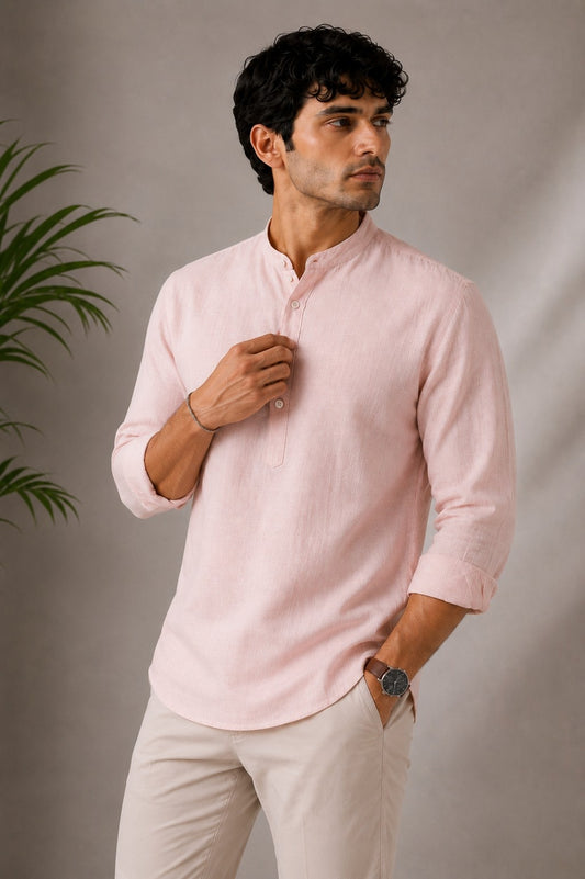 Blush Pink Cotton Slub Short Kurta