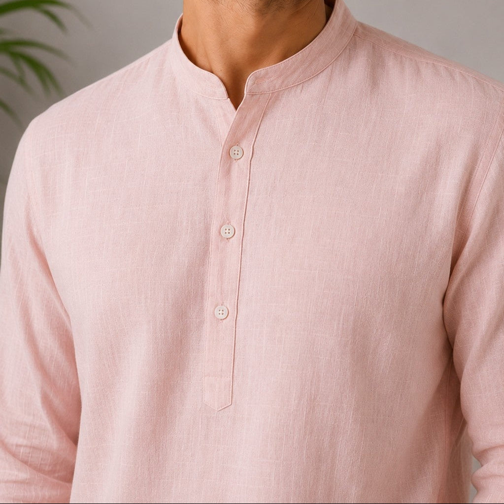 Blush Pink Cotton Slub Short Kurta