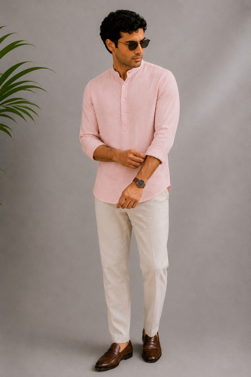 Blush Pink Cotton Slub Short Kurta