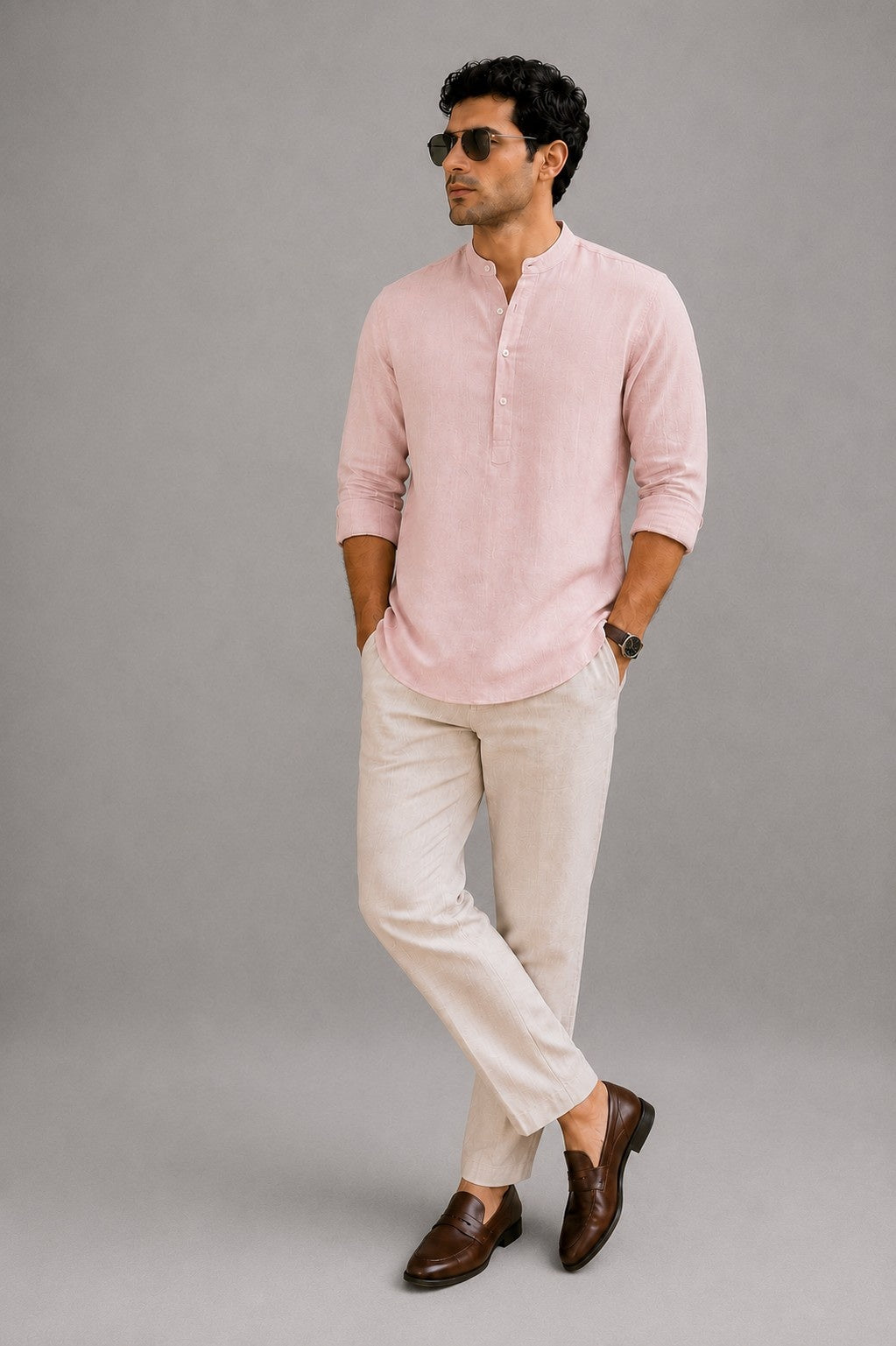 Blush Pink Cotton Slub Short Kurta