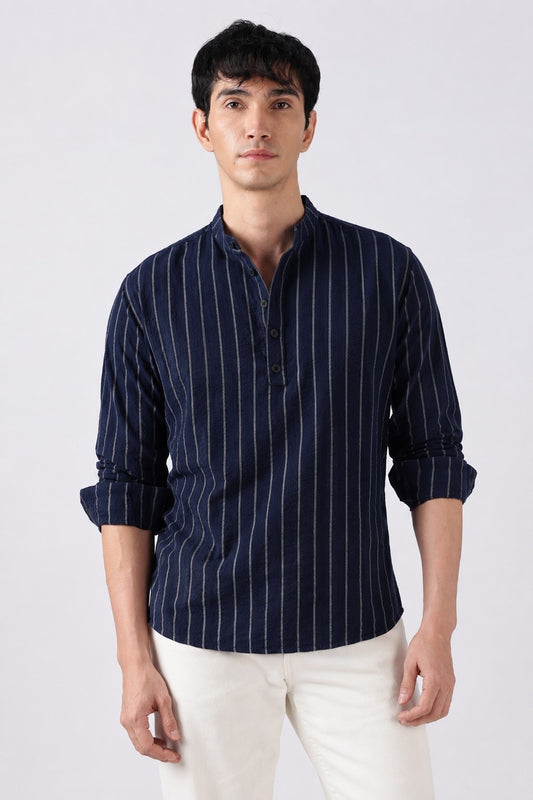 Deep Navy Seersucker Short Kurta