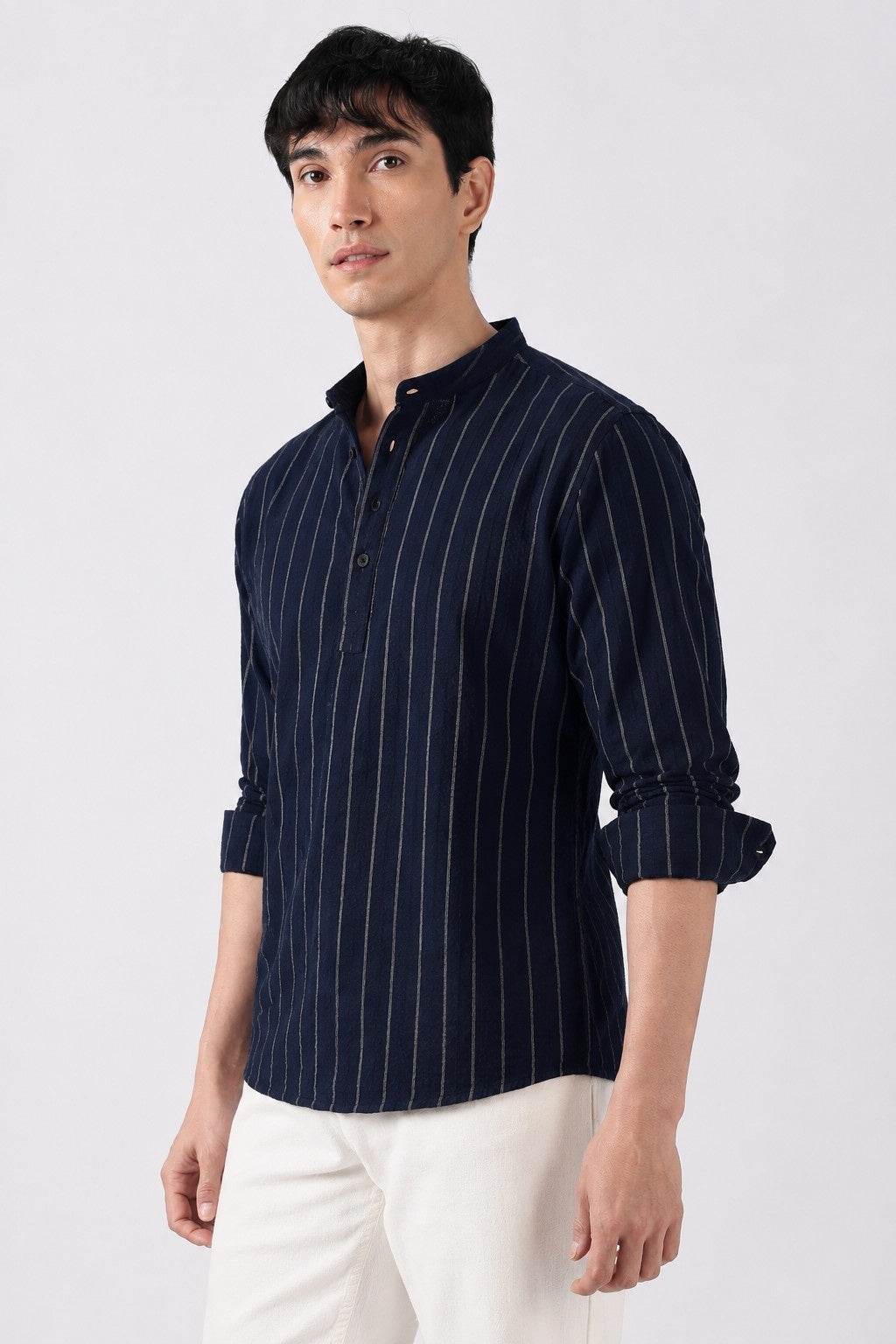 Deep Navy Seersucker Short Kurta