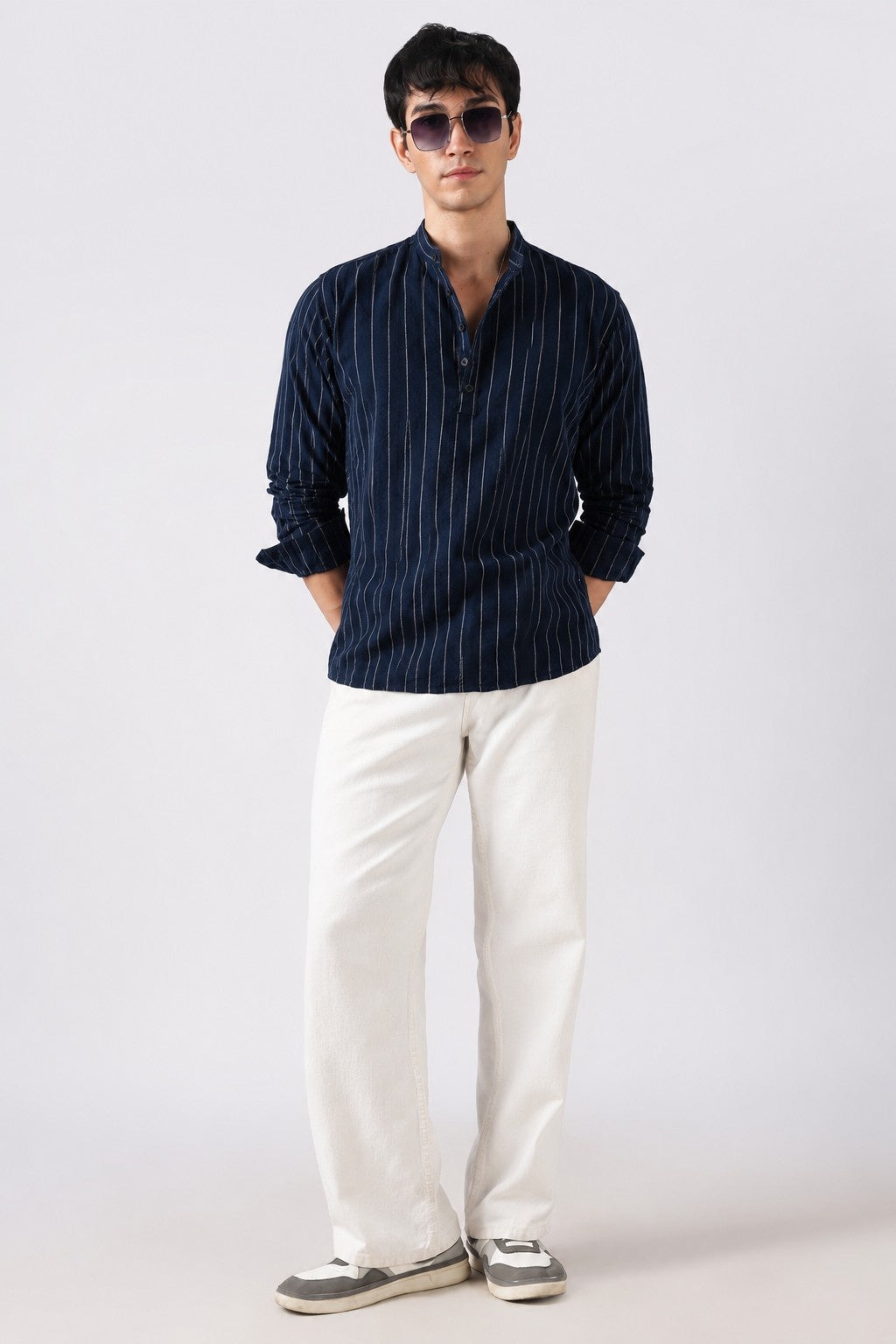 Deep Navy Seersucker Short Kurta