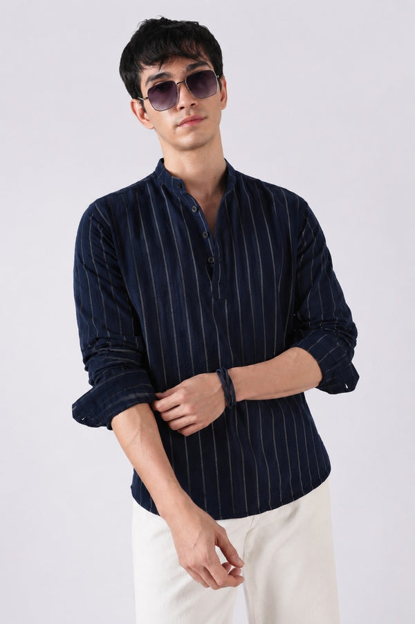 Deep Navy Seersucker Short Kurta