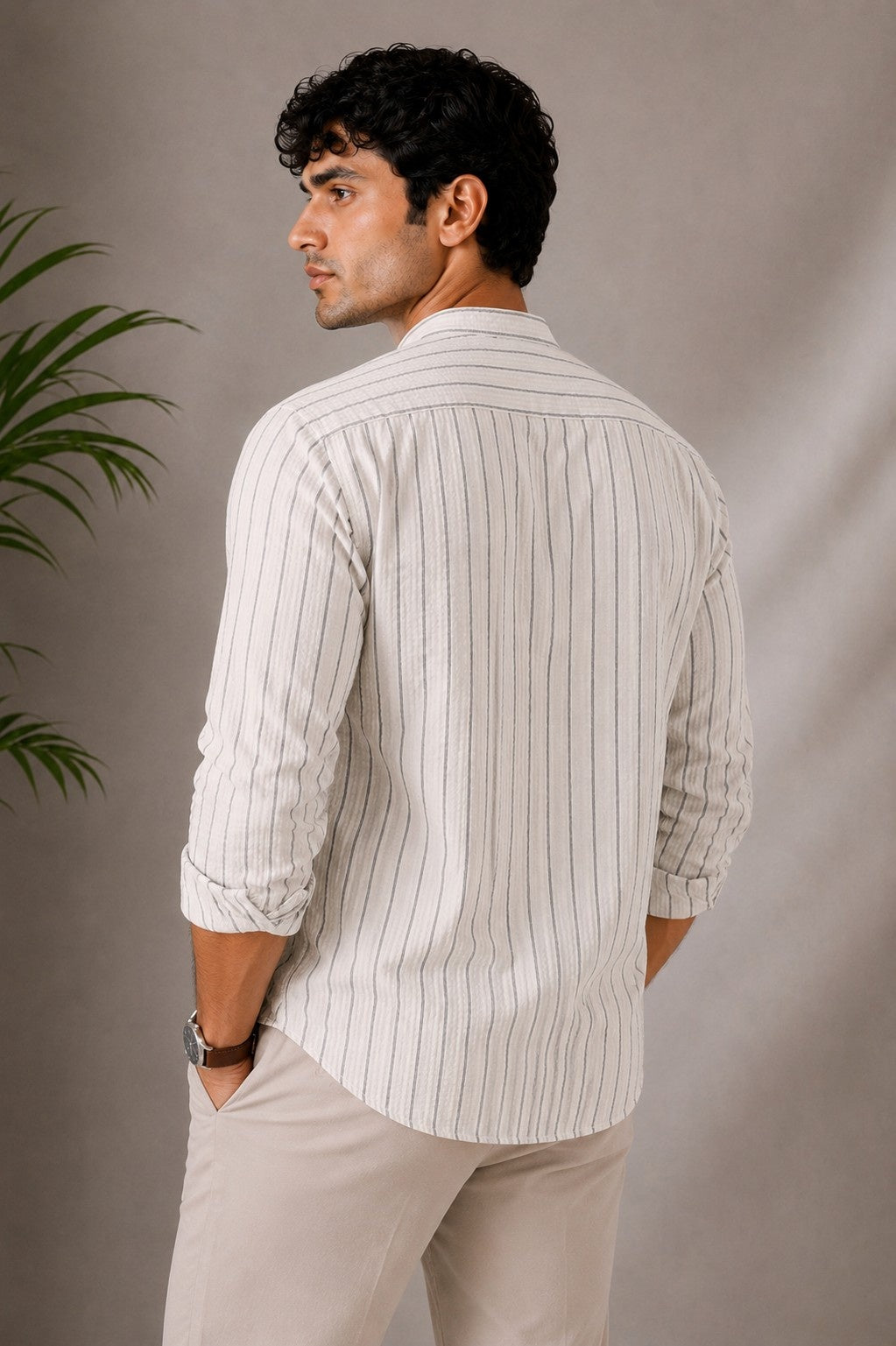 Arctic White Seersucker Short Kurta