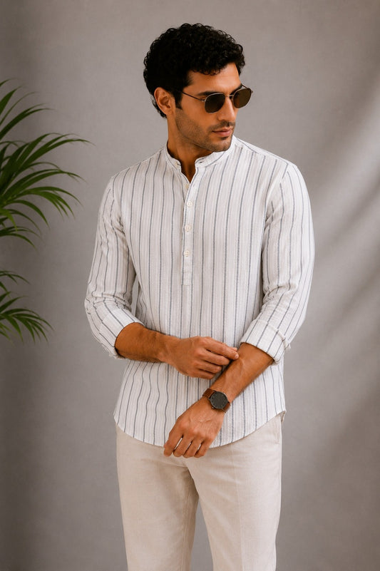 Arctic White Seersucker Short Kurta