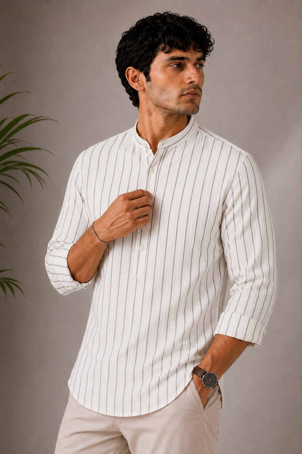 Arctic White Seersucker Short Kurta