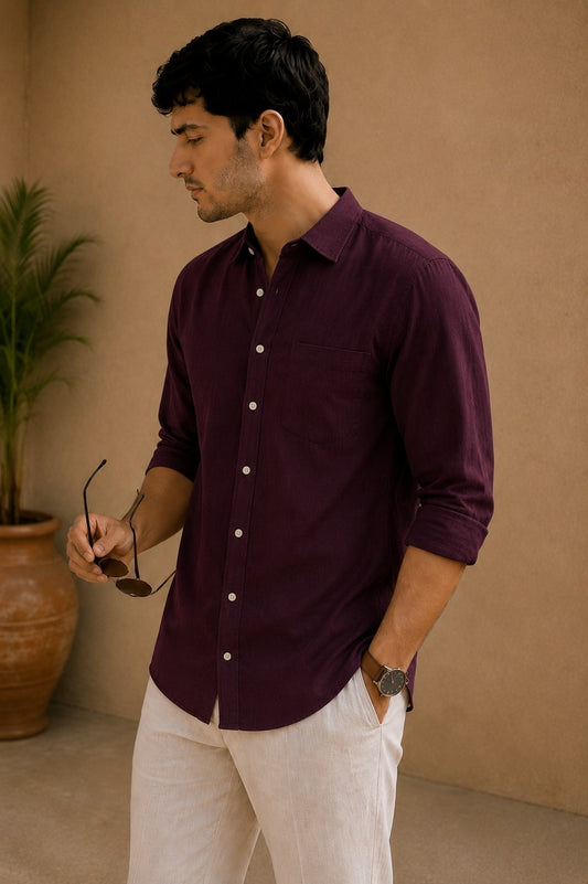 Burgundy Solid Twill Shirt