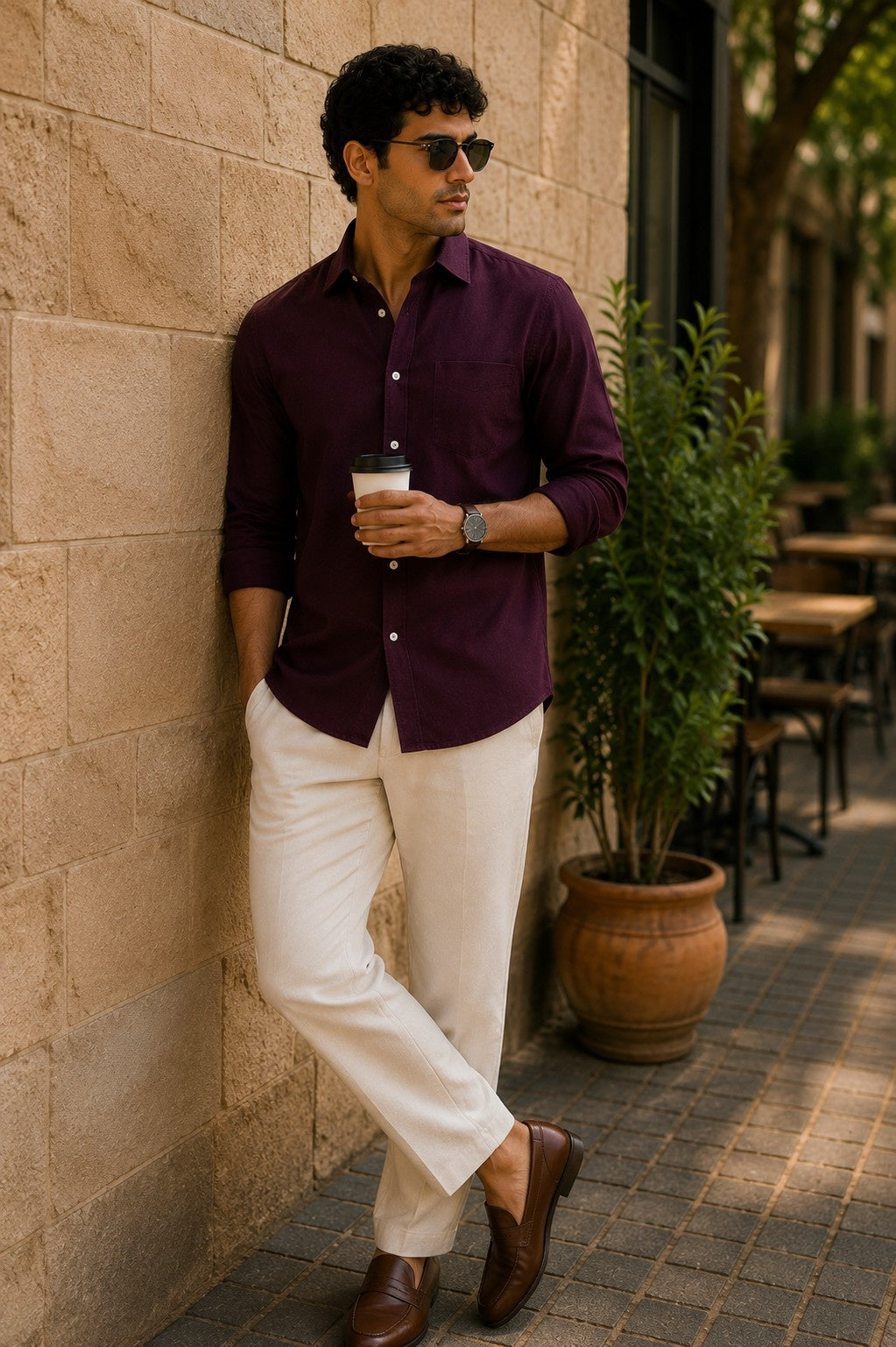 Burgundy Solid Twill Shirt