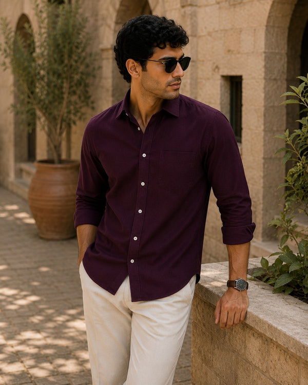 Burgundy Solid Twill Shirt
