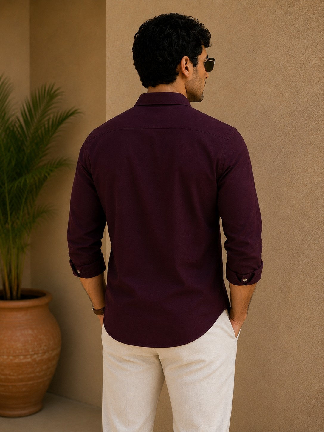 Burgundy Solid Twill Shirt