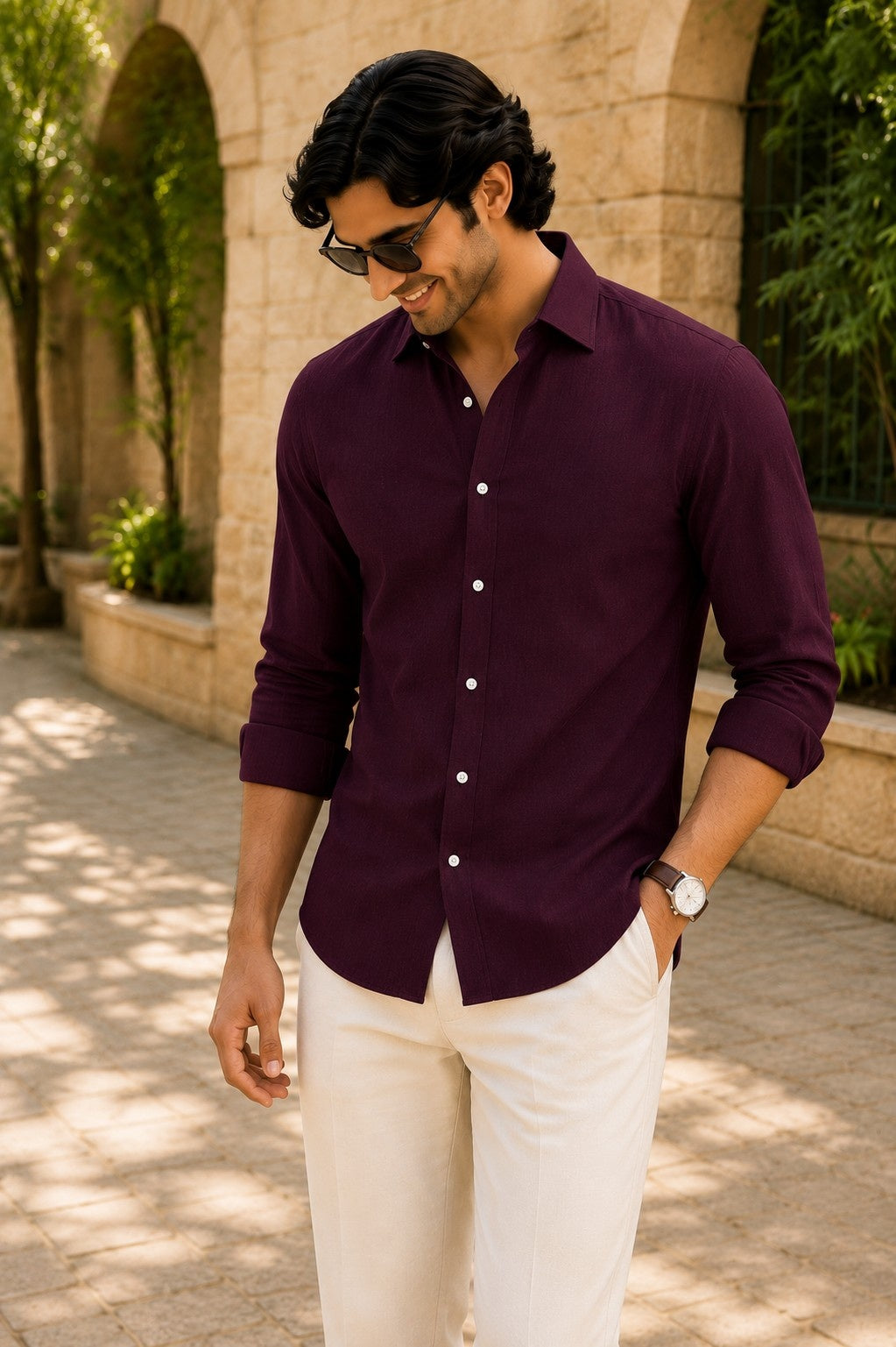 Burgundy Solid Twill Shirt