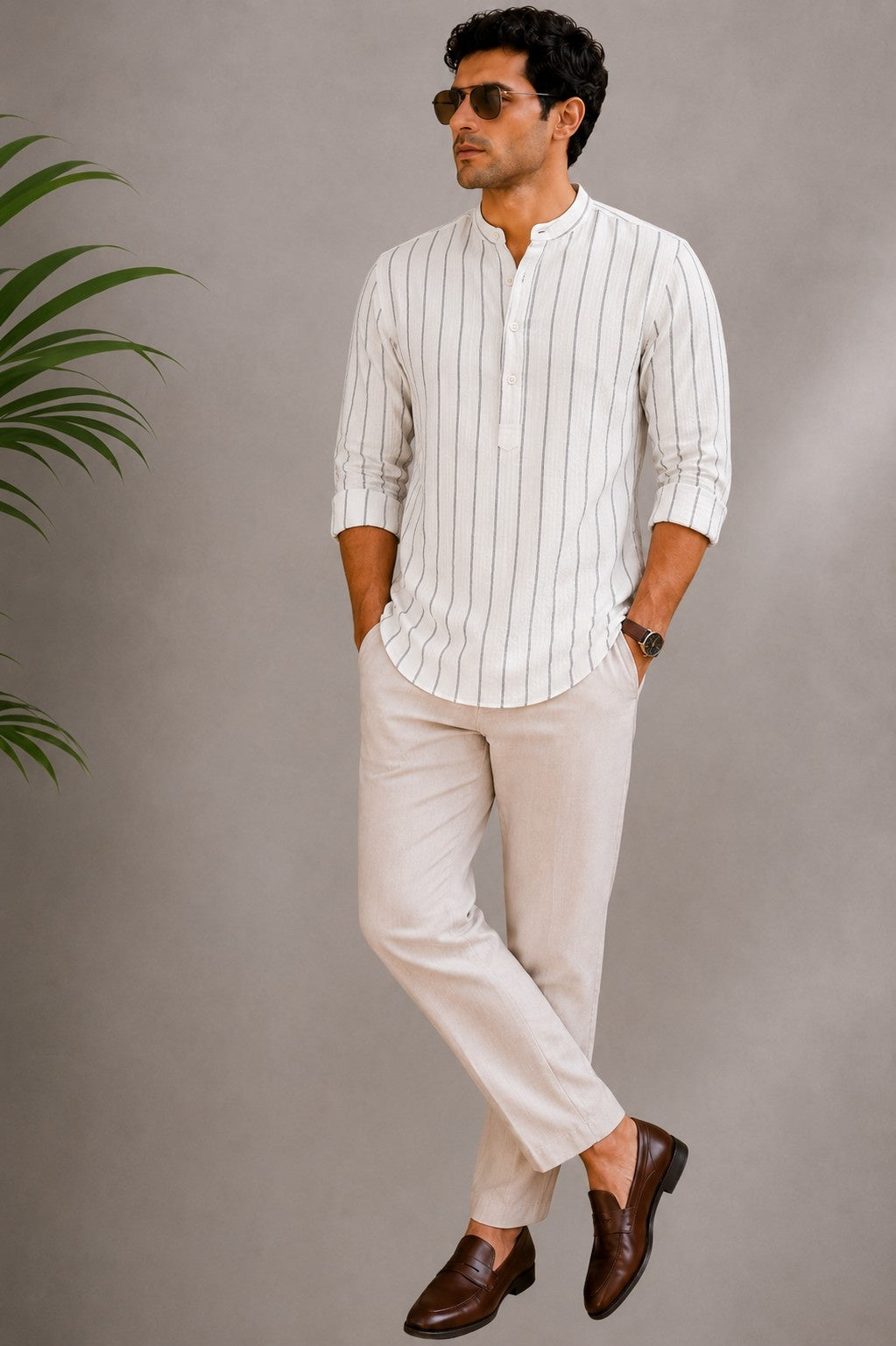 Arctic White Seersucker Short Kurta