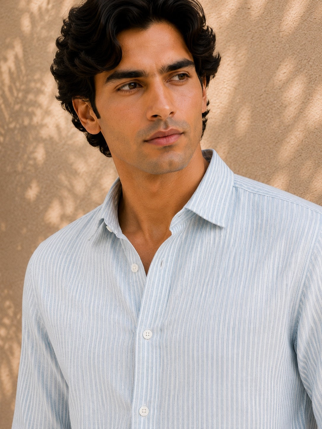 Ice Blue Pinstripe Cotton Shirt