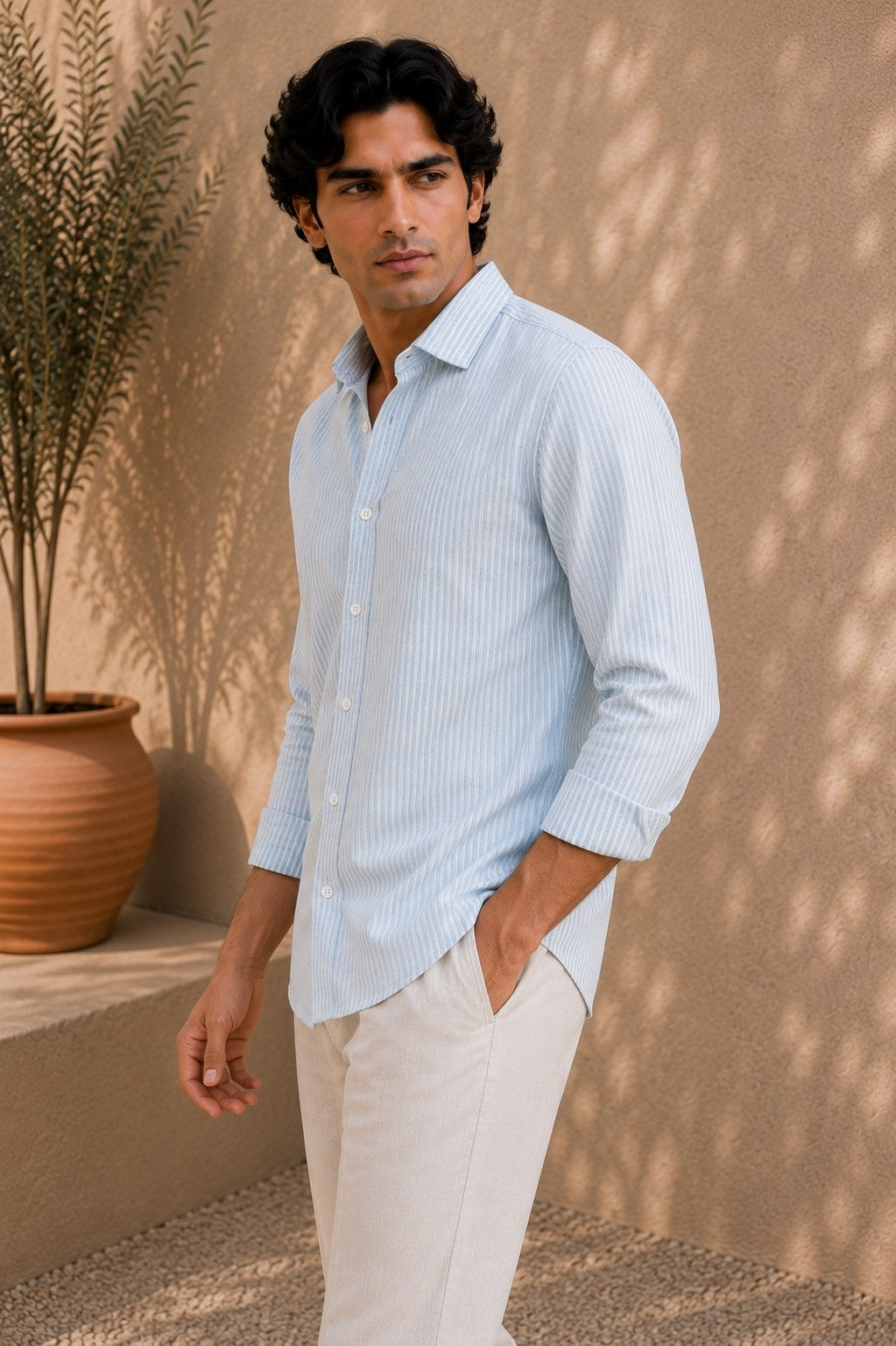 Ice Blue Pinstripe Cotton Shirt