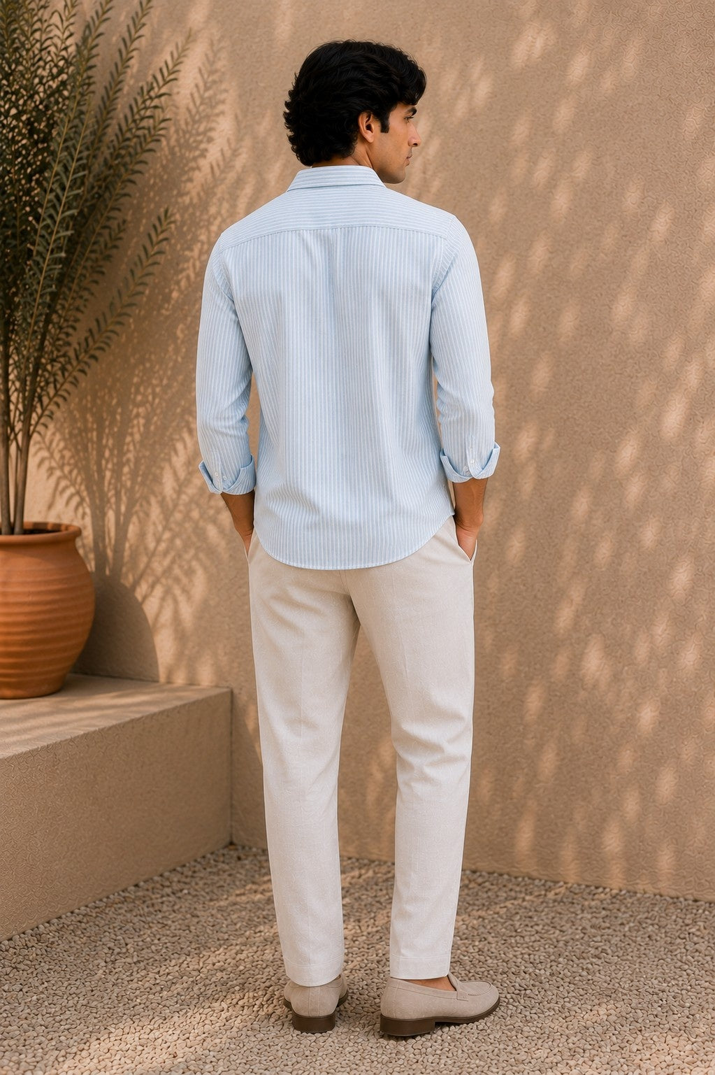 Ice Blue Pinstripe Cotton Shirt
