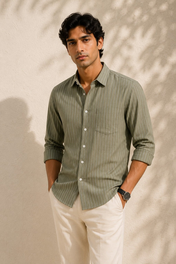 Dusty Green Heritage Stripe Shirt
