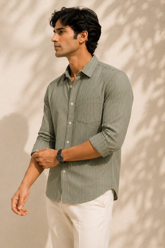 Dusty Green Heritage Stripe Shirt