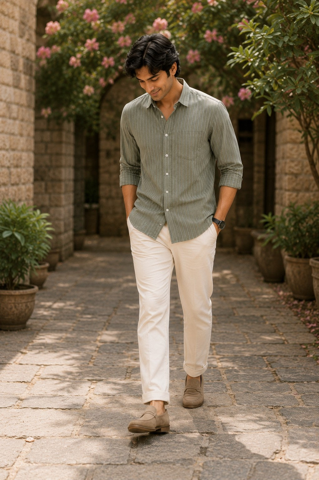 Dusty Green Heritage Stripe Shirt
