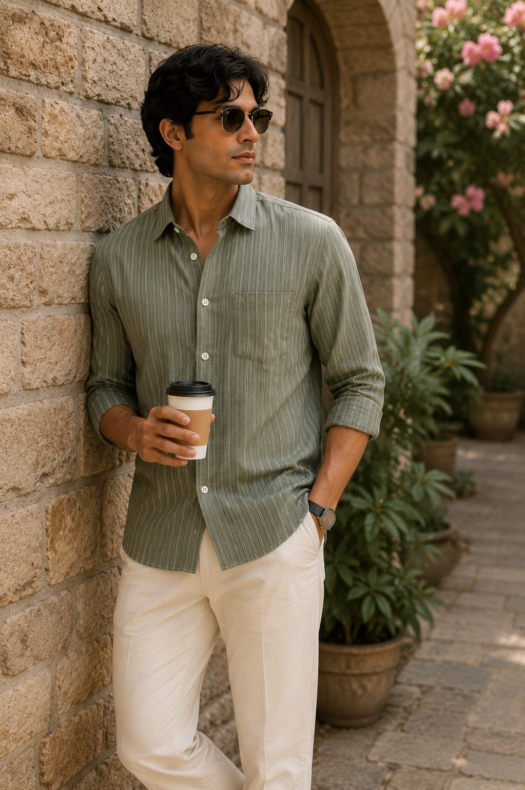 Dusty Green Heritage Stripe Shirt