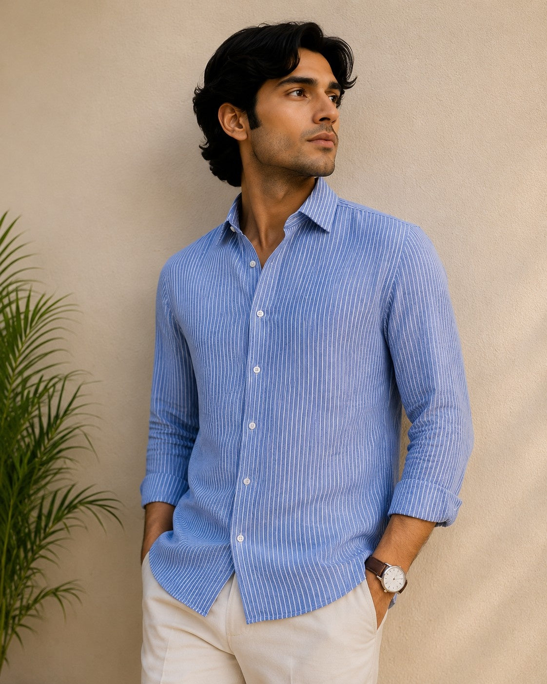 Vintage Blue Linen Blend Shirt
