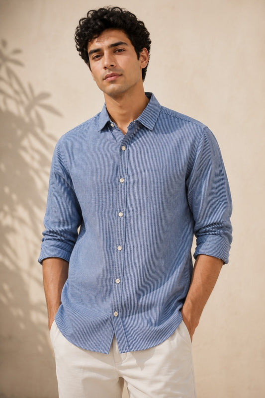 Vintage Blue Linen Blend Shirt