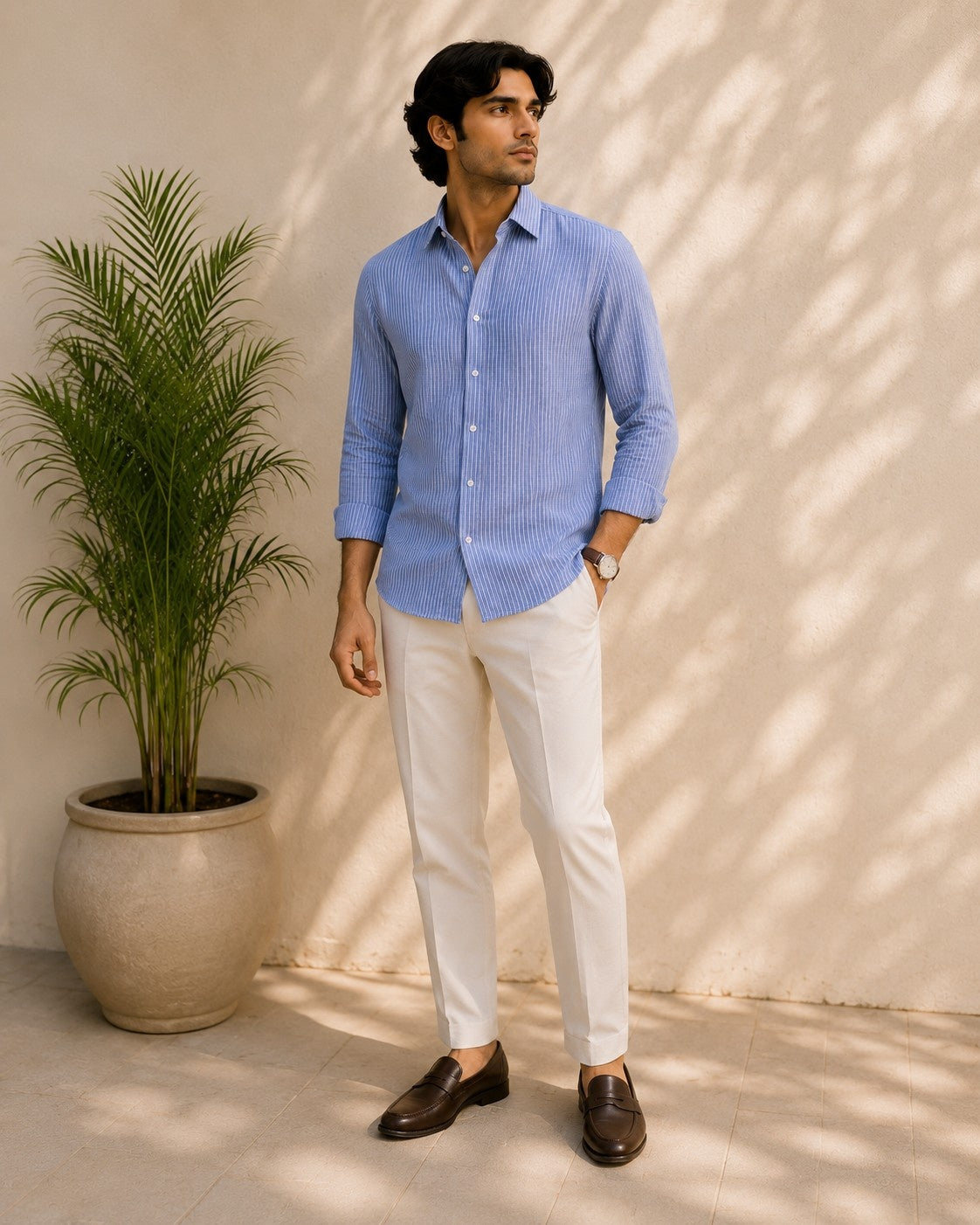 Vintage Blue Linen Blend Shirt