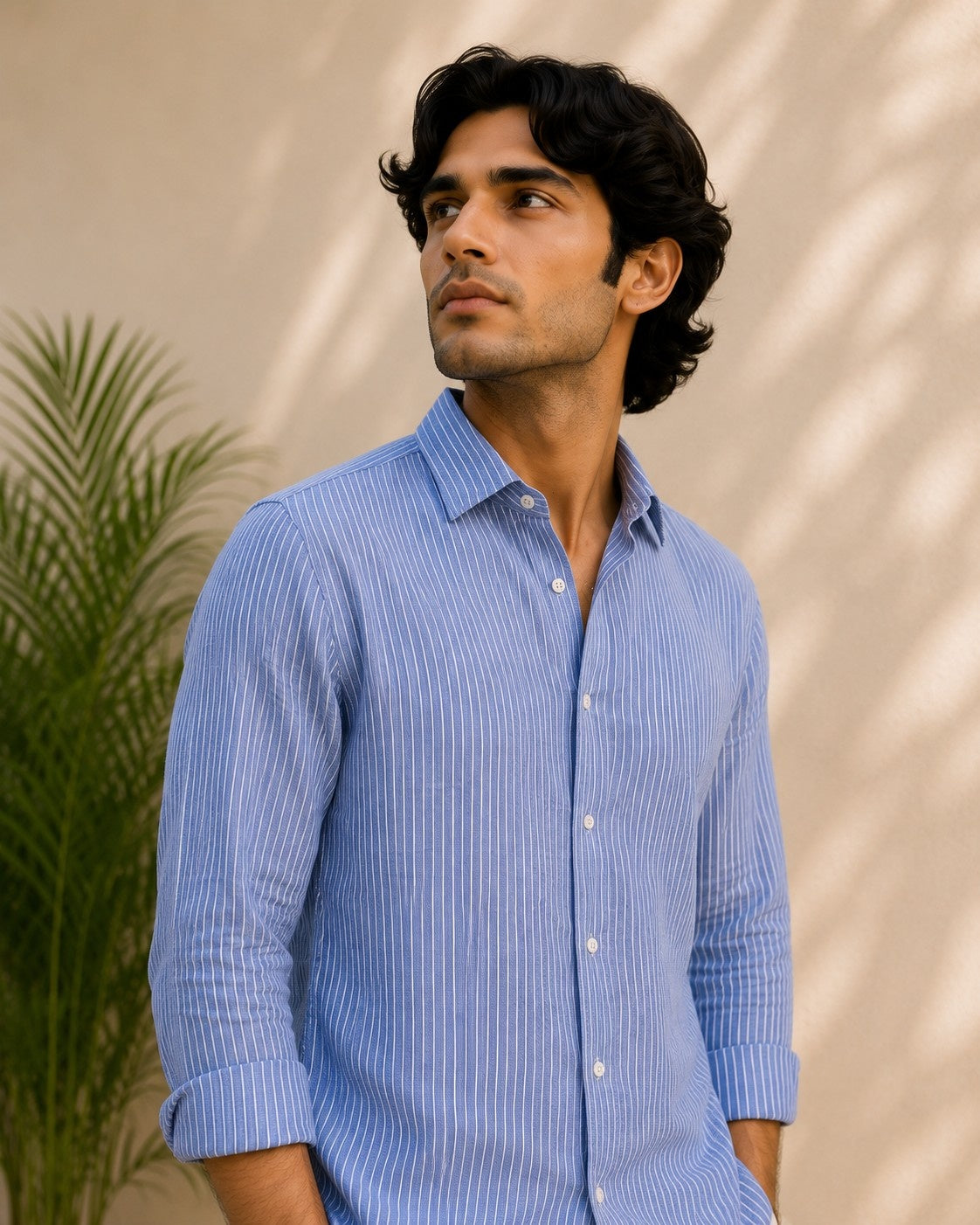 Vintage Blue Linen Blend Shirt