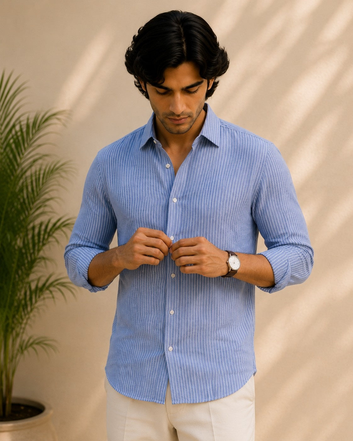 Vintage Blue Linen Blend Shirt