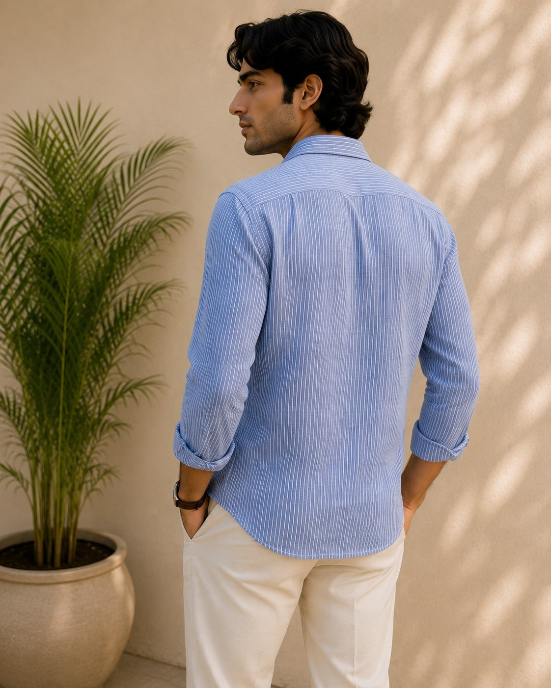 Vintage Blue Linen Blend Shirt