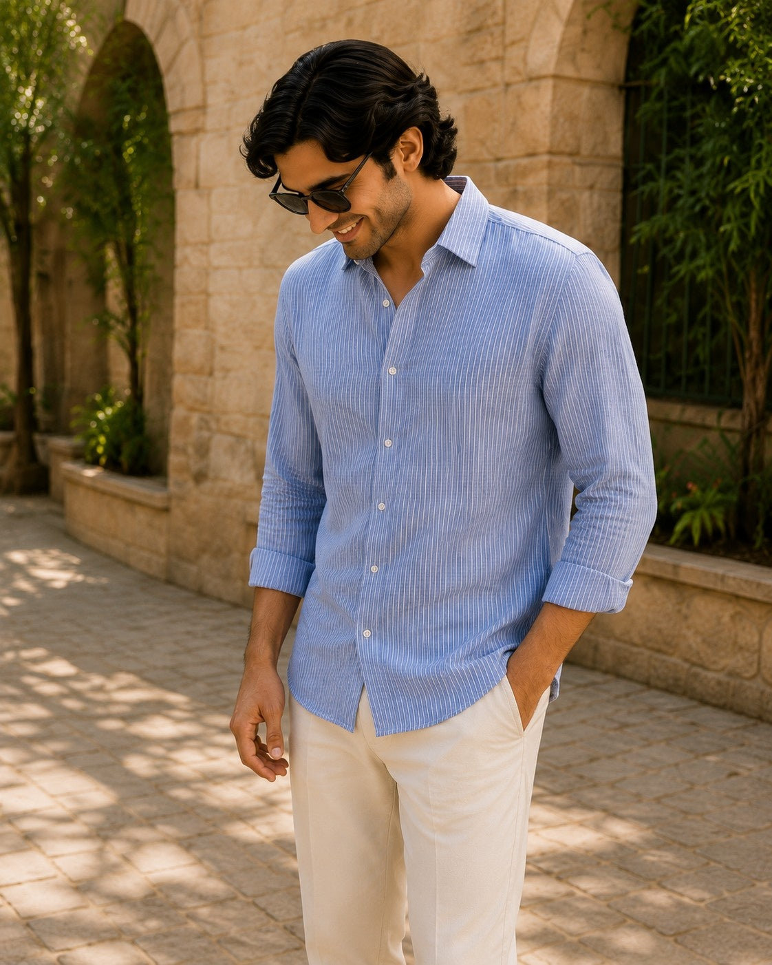 Vintage Blue Linen Blend Shirt