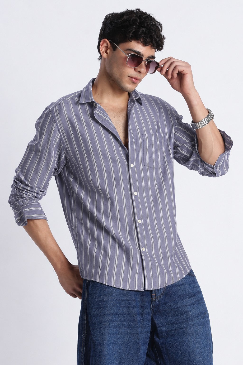 Lavender Stripe Casual Shirt