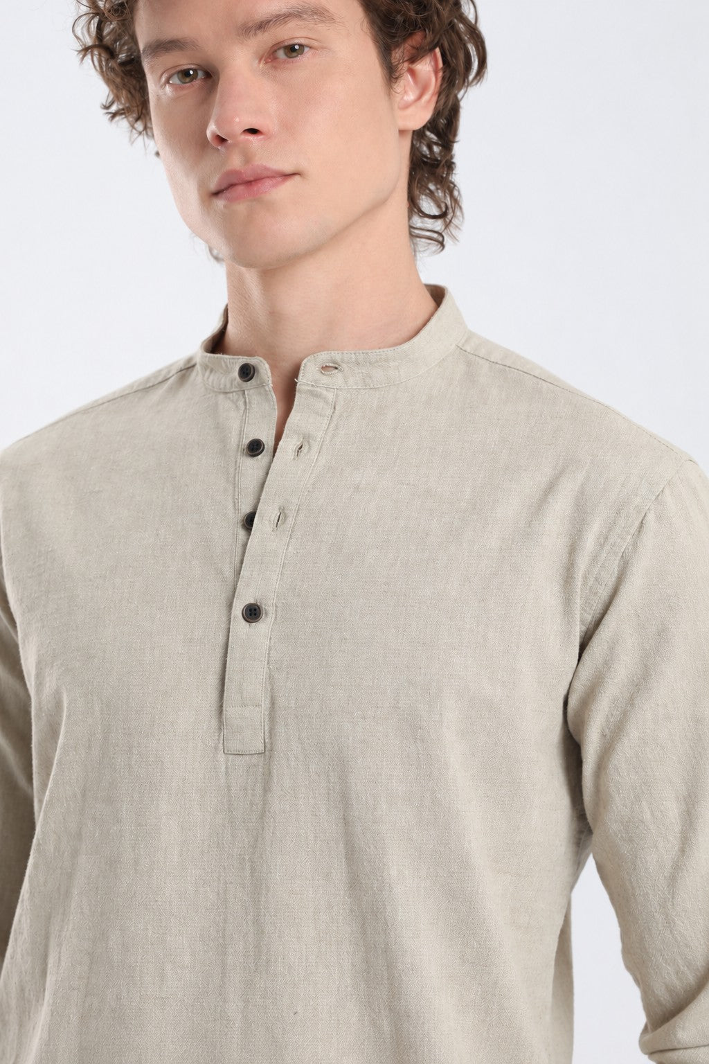 Mehendi Green Linen Blend Short Kurta