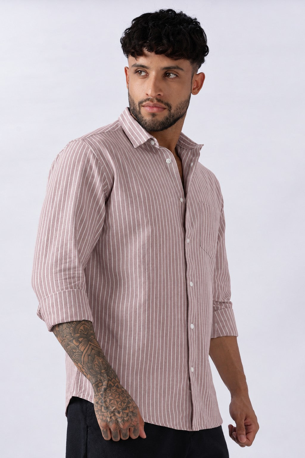 Rose Brown Oxford Stripe Casual Shirt