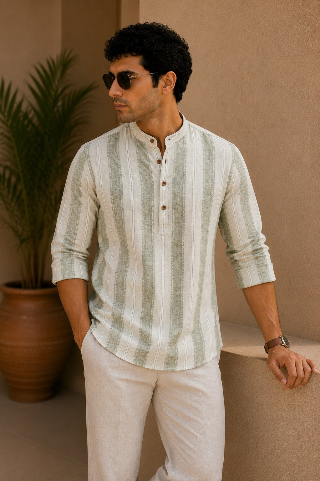 Sage Green Cotton Slub Short Kurta