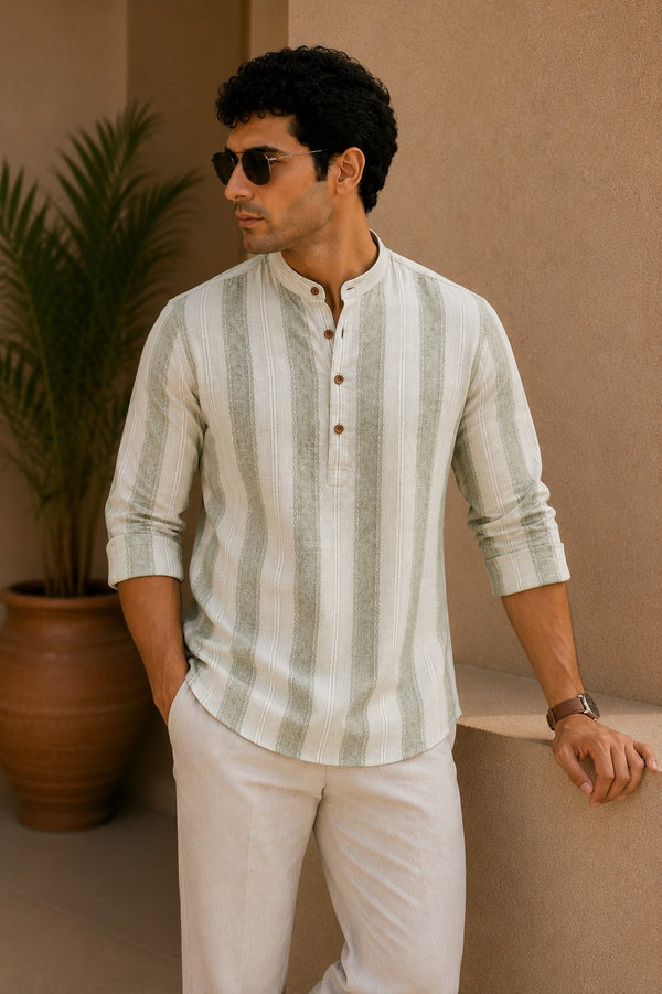 Sage Green Cotton Slub Short Kurta
