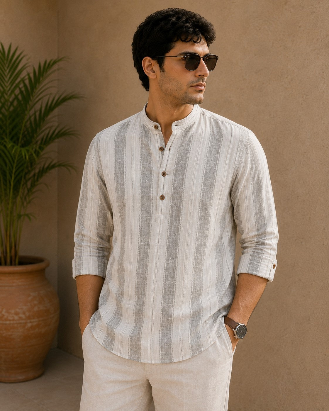 Sage Green Cotton Slub Short Kurta