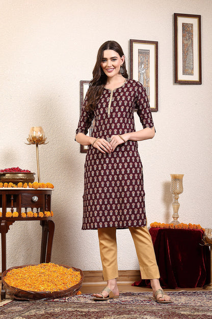 Women Purple Printed Kurta With Lace