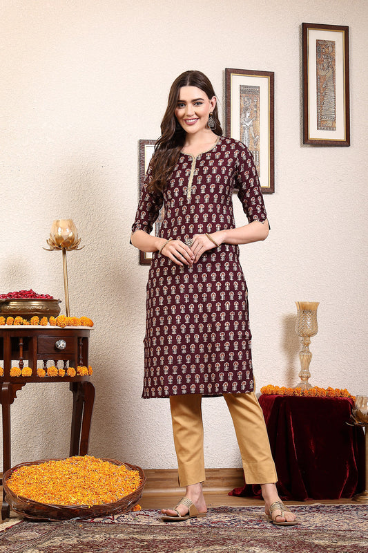 Women Purple Printed Kurta With Lace