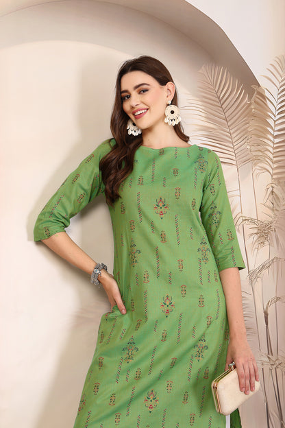 Women Green Cotton Printed Kurta