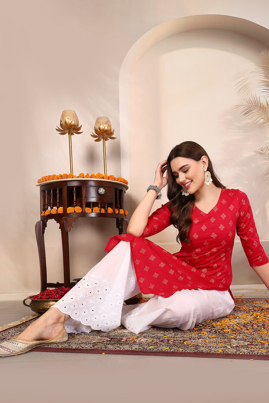 Women Dark Pink Ethnic Motifs Cotton Angrakha Kurta