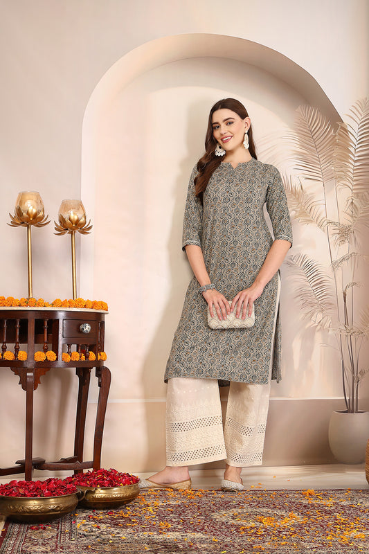 Women Olive Kurta With Lace