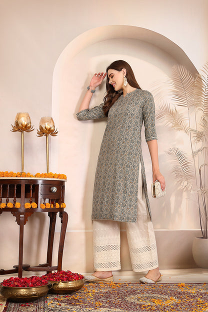Women Olive Kurta With Lace